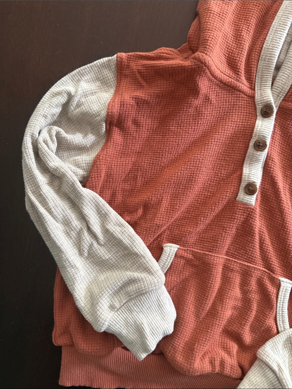 Little Sleepies Rust Orange and Cream Waffle-Knit Hoodie Tee - Long Sleeve - Picture 6 of 7